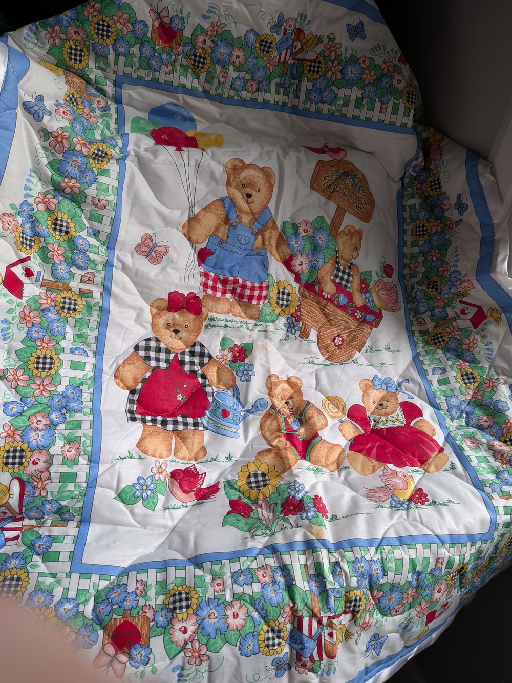 Vintage Children's Bear Garden Handmade Quilt